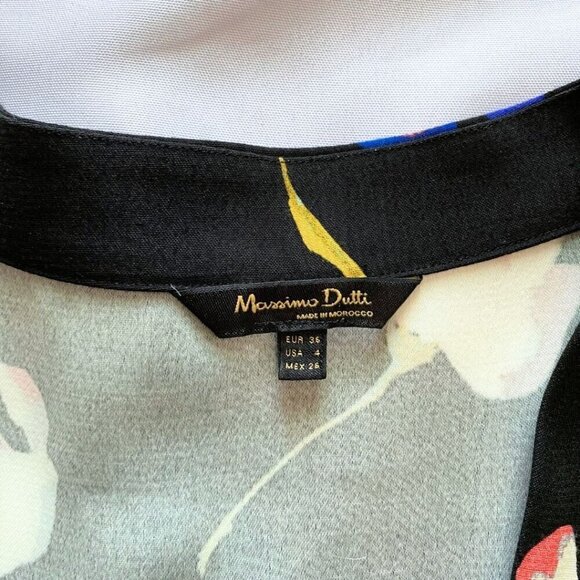 NWOT MASSIMO DUTTI BLACK FLORAL FRONT-KNOT MIDI DRESS - 4 - Picture 9 of 13